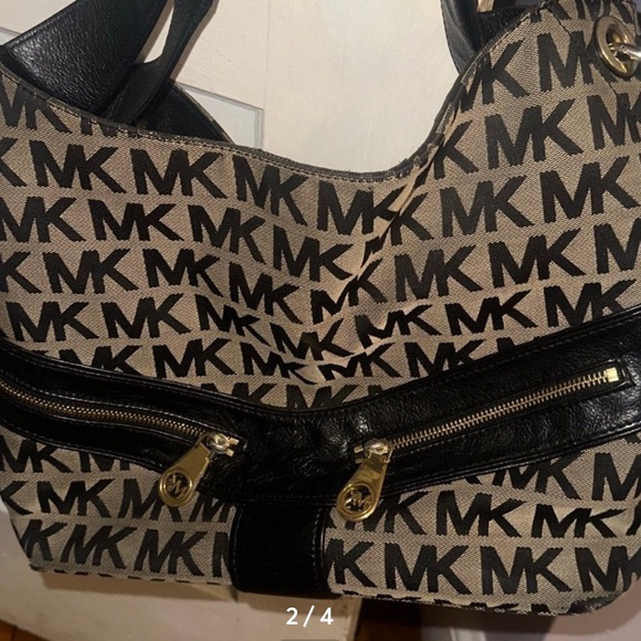 Michael Kors Signature ”Chained Jamesport”Black/Tan  jacquard canvas/Leather Bag - Picture 8 of 16